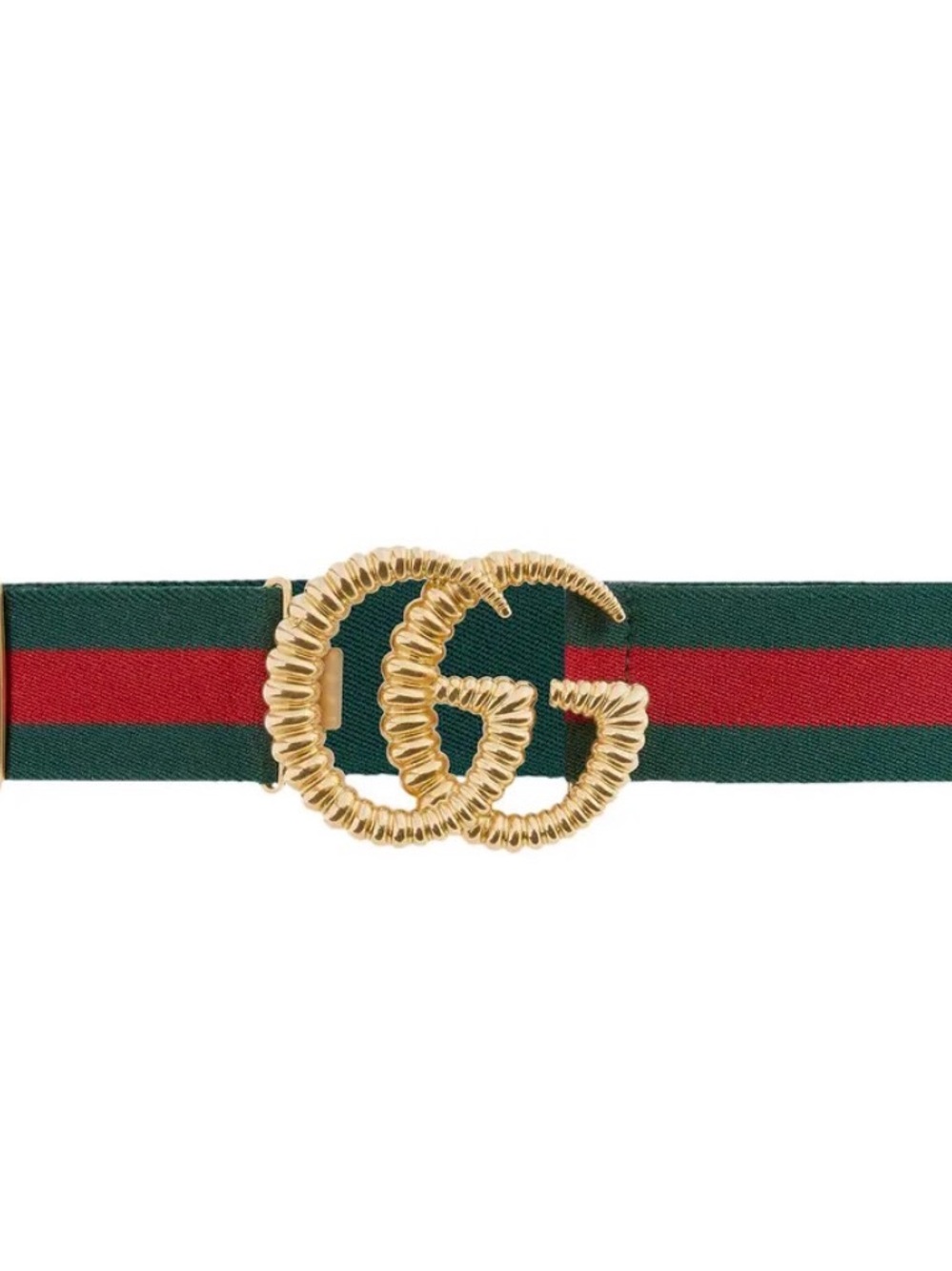 Gucci Green and Red Web Belt with Gold Double G Buckle